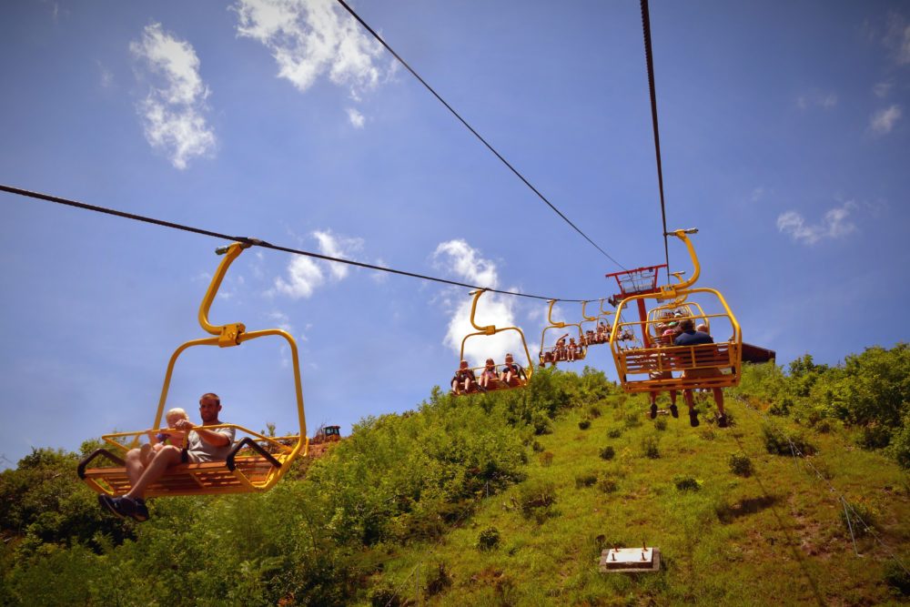 gatlinburg skylift chairs going up the mountain